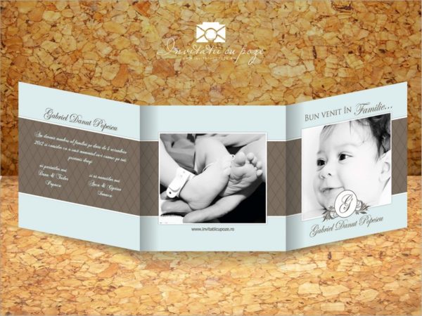 Invitatie de botez cu foto impaturita in 3 model Treasure2
