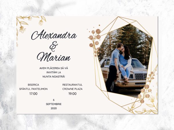 Invitatie cu poza golden flowers
